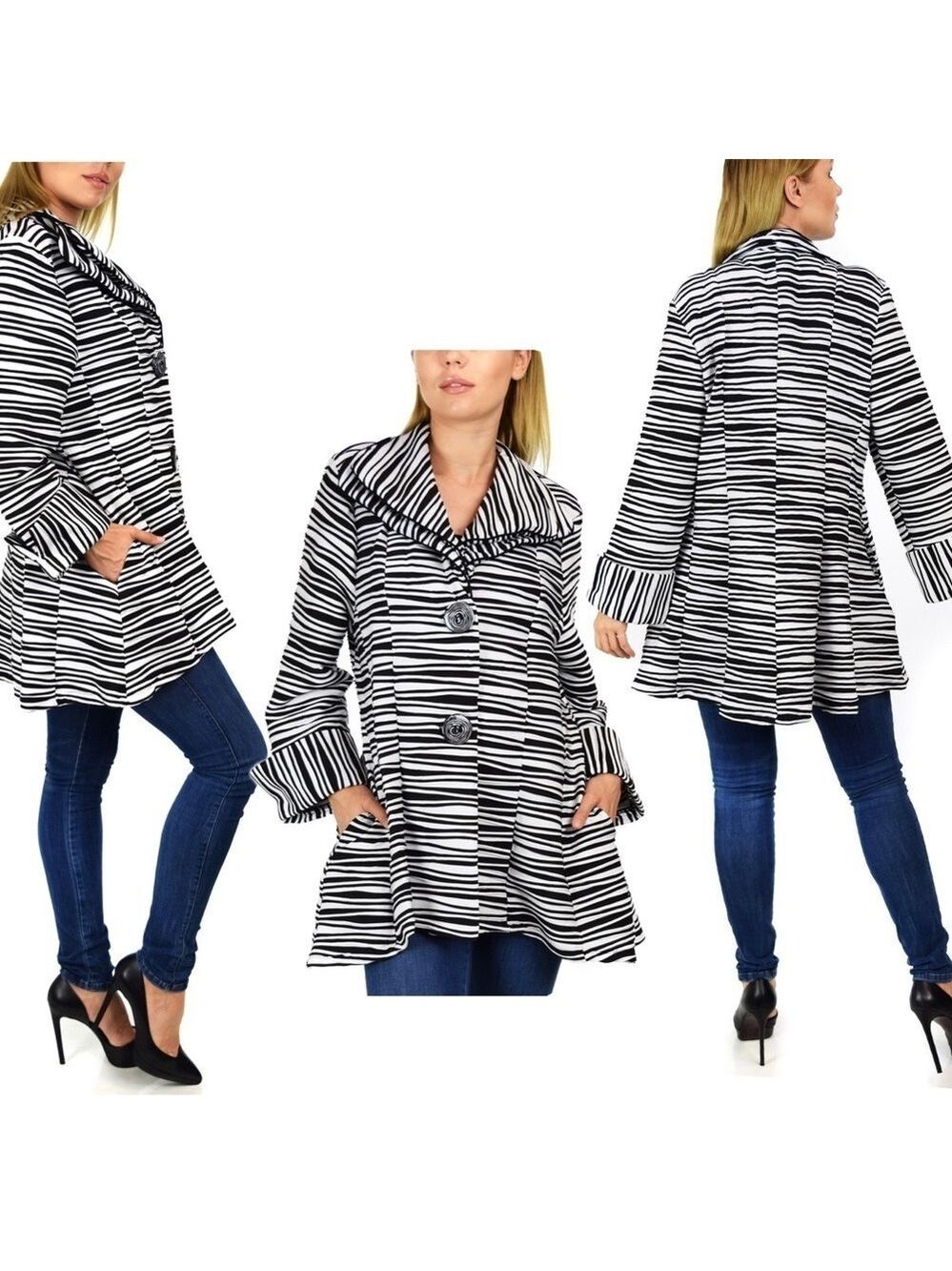 CURVESQUE black white Jacket Double Collar Jacket Textured Blazer Artsy Coat S